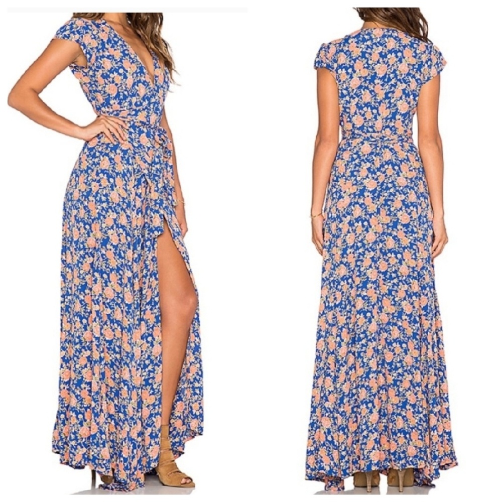 Tularosa Blue and Pink Floral Maxi Dress